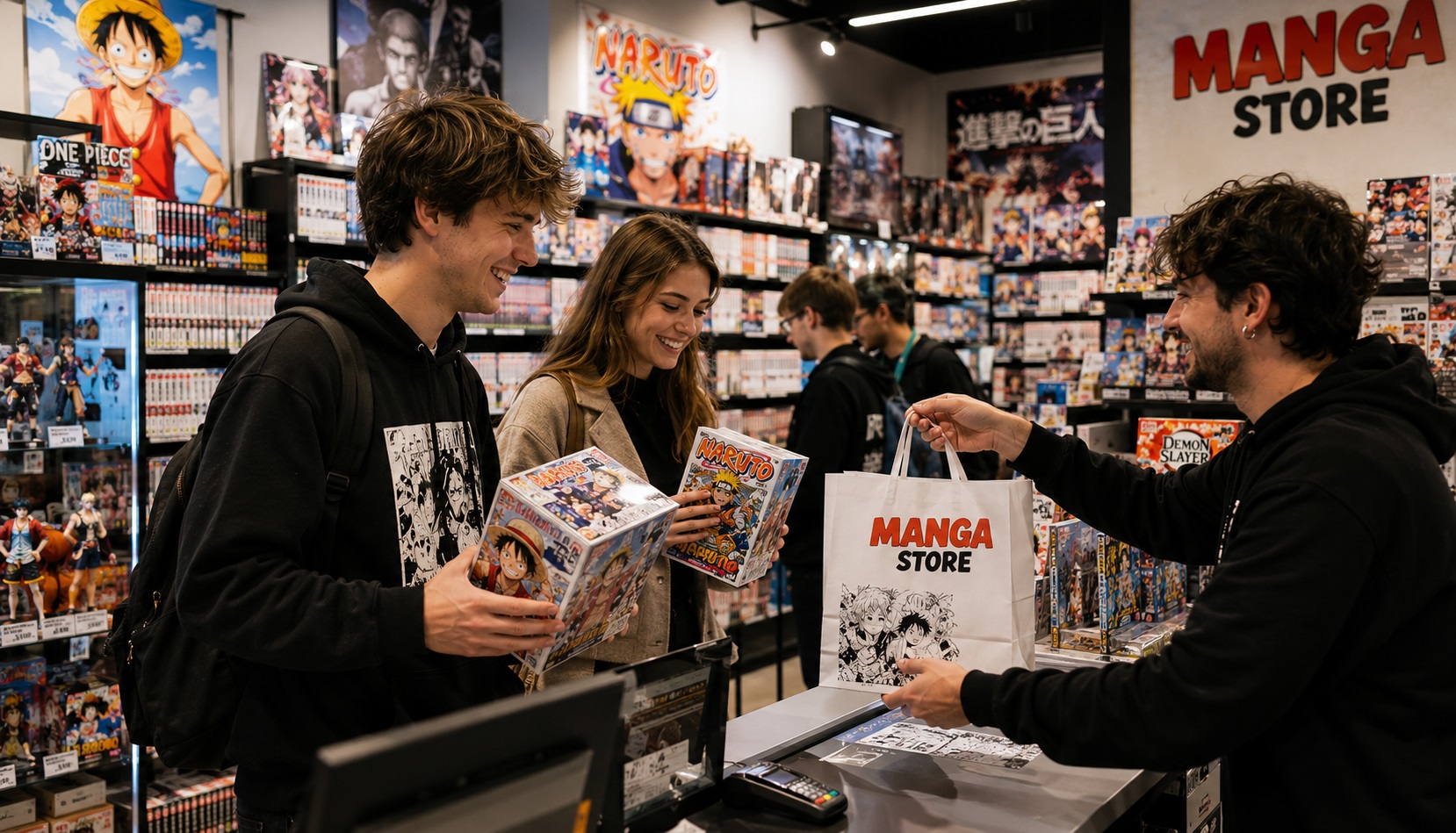 Cliente alla cassa del negozio manga